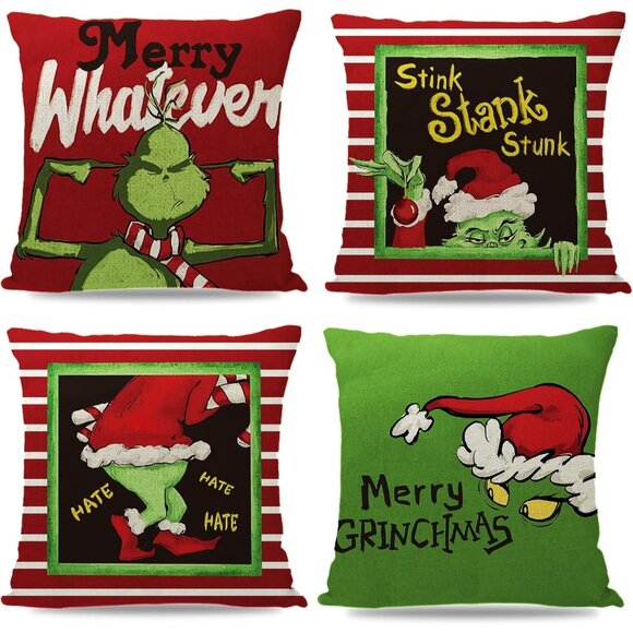 🆕 Grinch Christmas Pillow Covers Xmas Christmas Decorations Couch Home Décor - Picture 1 of 7